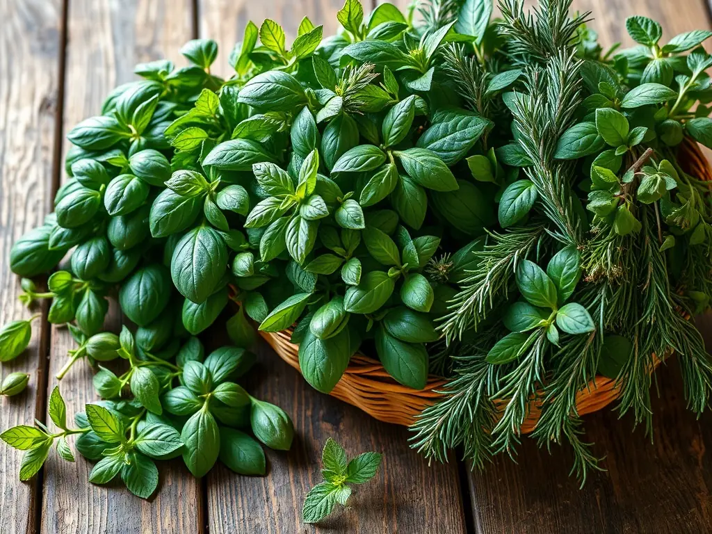 A beautifully arranged display of various botanical ingredients, such as olive oil, lavender, and rosemary, on a rustic wooden table.